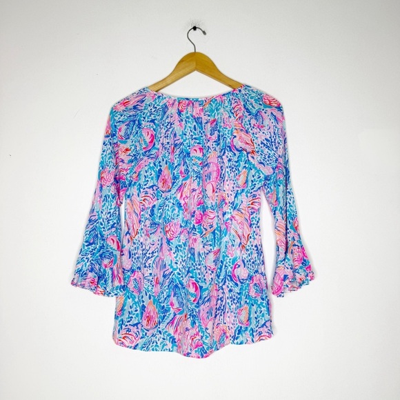 Lilly Pulitzer Willa Split Neck Blouse Extra Small XS Multicolor - Picture 2 of 6